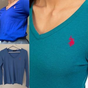 Royal Blue Polo Ralph Lauren Long Sleeve V-Neck Top